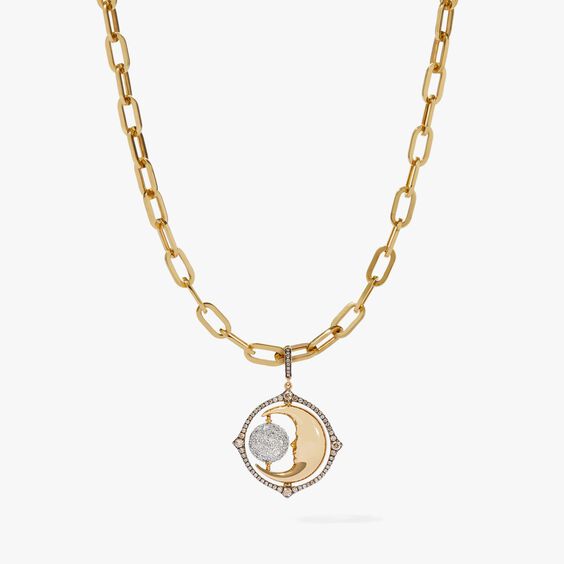 Mythology 18ct Gold Diamond Spinning Moon Charm Necklace